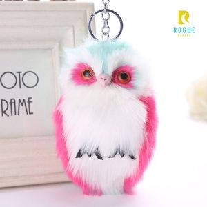 🆕Hot Pink & Aqua Owl Pom Poof Keychain Bag Charm!